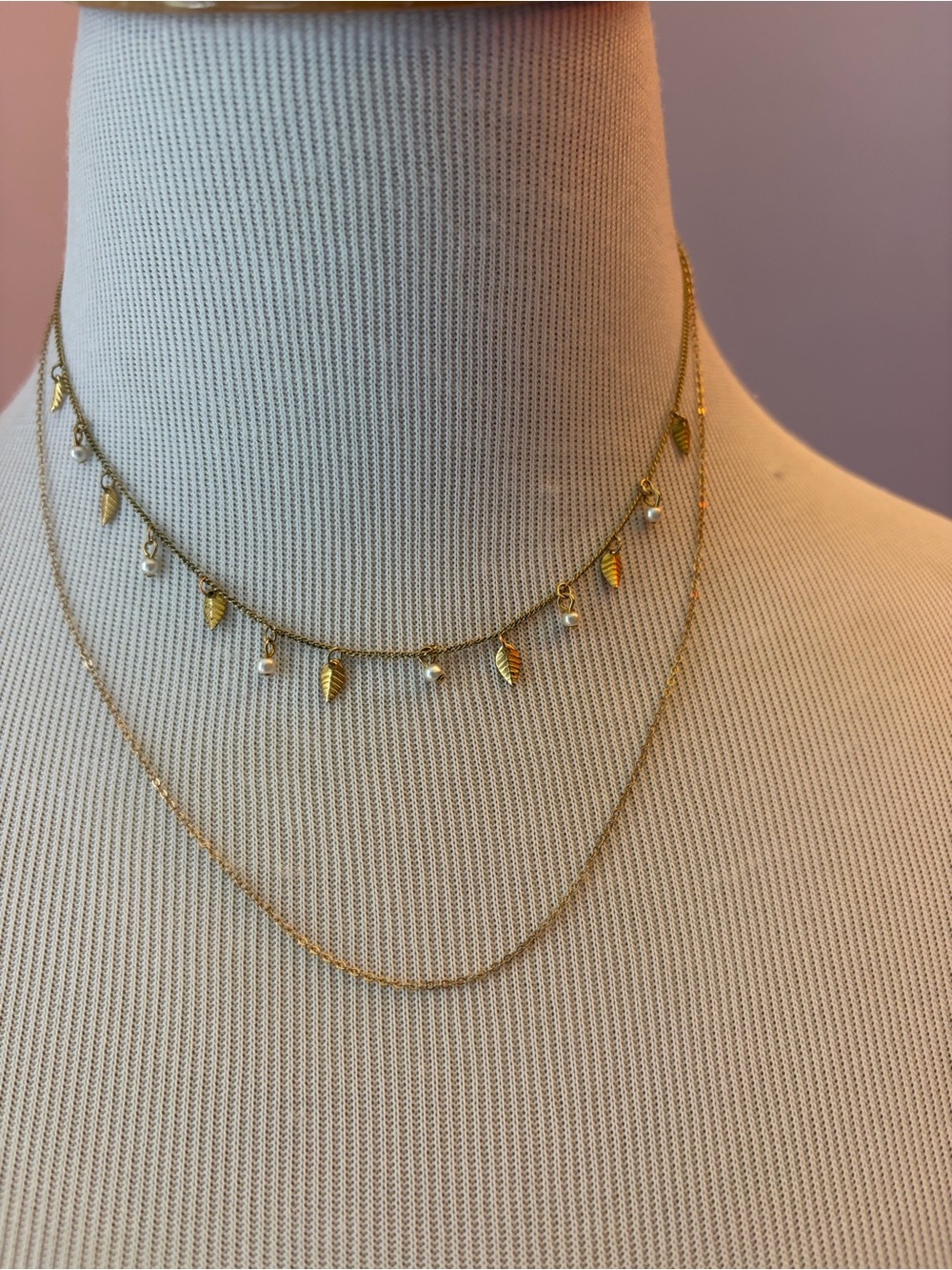 Delicate Gold Tone Necklace & Chain,Set of 2